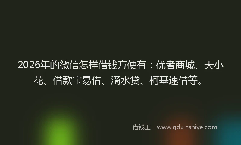 2026年的微信怎样借钱方便有：优者商城、天小花、借款宝易借、滴水贷、柯基速借等。