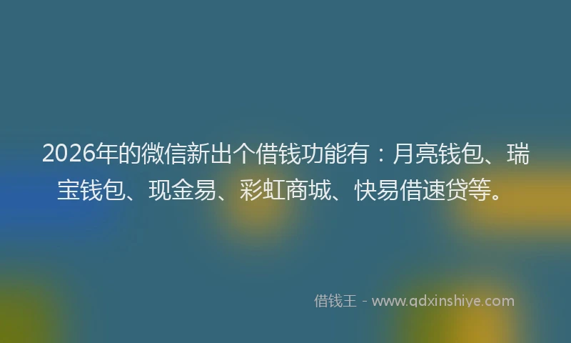 2026年的微信新出个借钱功能有：月亮钱包、瑞宝钱包、现金易、彩虹商城、快易借速贷等。