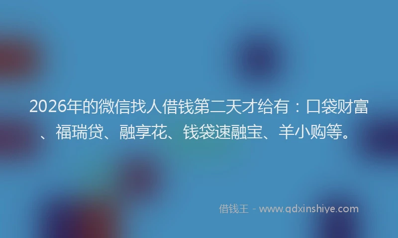 2026年的微信找人借钱第二天才给有：口袋财富、福瑞贷、融享花、钱袋速融宝、羊小购等。