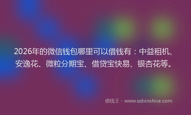 2026年的微信钱包哪里可以借钱有：中益租机、安逸花、微粒分期宝、借贷宝快易、银杏花等。
