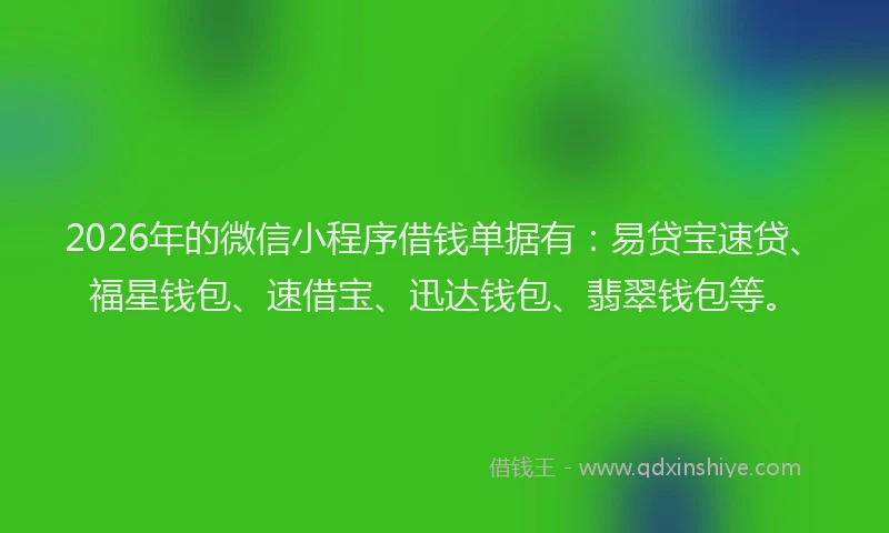 2026年的微信小程序借钱单据有：易贷宝速贷、福星钱包、速借宝、迅达钱包、翡翠钱包等。