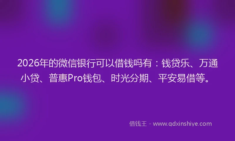 2026年的微信银行可以借钱吗有：钱贷乐、万通小贷、普惠Pro钱包、时光分期、平安易借等。