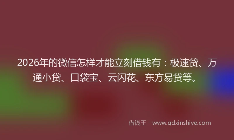 2026年的微信怎样才能立刻借钱有：极速贷、万通小贷、口袋宝、云闪花、东方易贷等。