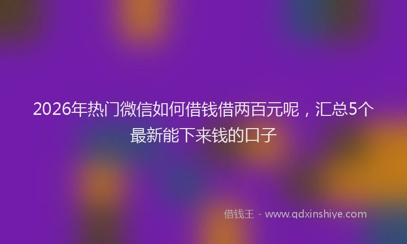 2026年热门微信如何借钱借两百元呢，汇总5个最新能下来钱的口子
