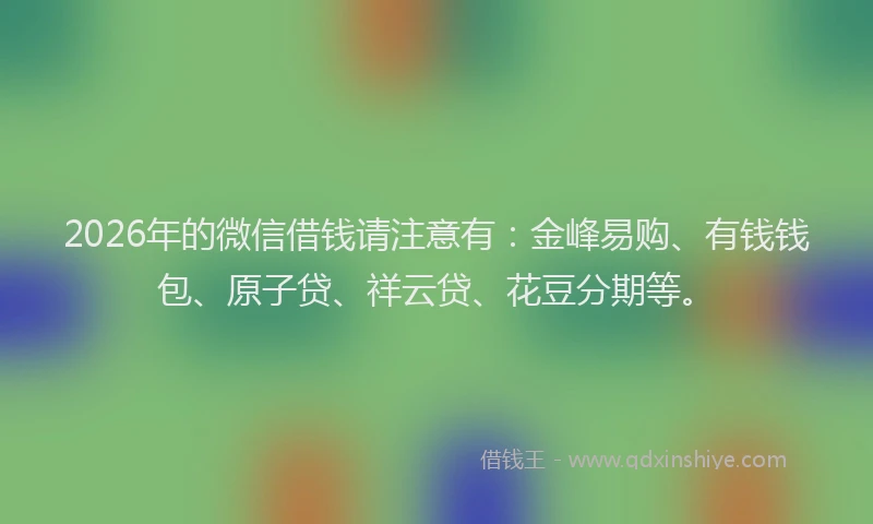 2026年的微信借钱请注意有：金峰易购、有钱钱包、原子贷、祥云贷、花豆分期等。