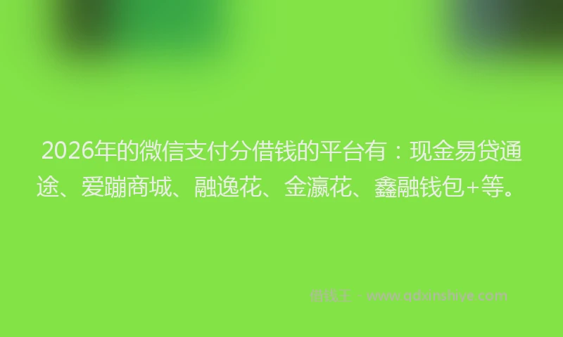 2026年的微信支付分借钱的平台有：现金易贷通途、爱蹦商城、融逸花、金瀛花、鑫融钱包+等。