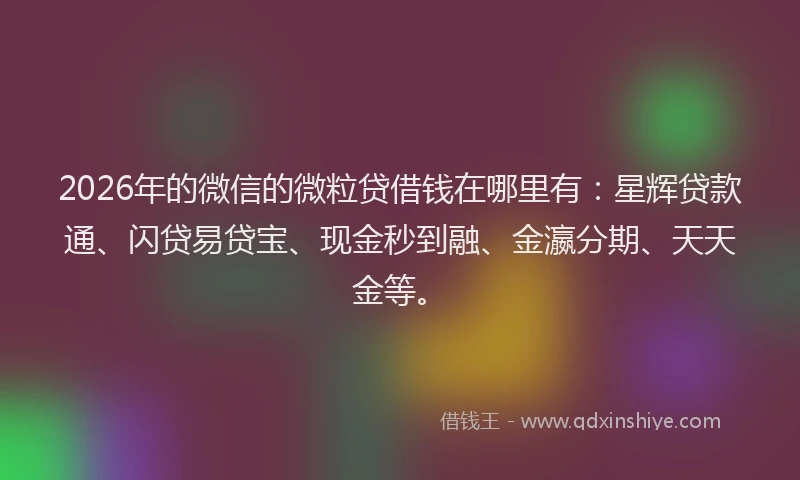 2026年的微信的微粒贷借钱在哪里有：星辉贷款通、闪贷易贷宝、现金秒到融、金瀛分期、天天金等。