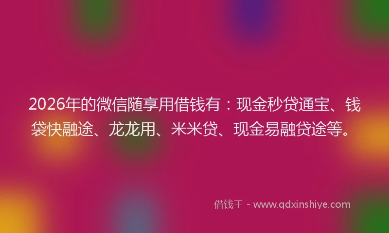 2026年的微信随享用借钱有:现金秒贷通宝、钱袋快融途、龙龙用、米米贷、现金易融贷途等。