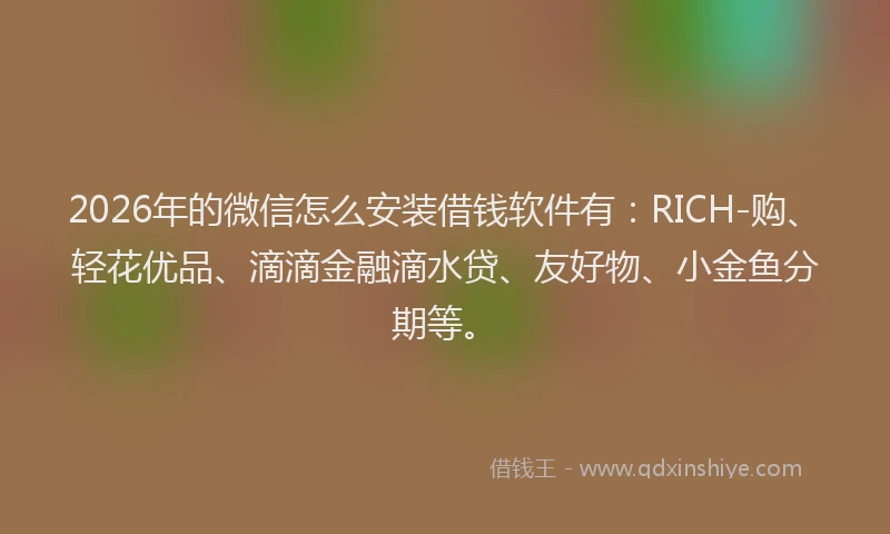 2026年的微信怎么安装借钱软件有：RICH-购、轻花优品、滴滴金融滴水贷、友好物、小金鱼分期等。
