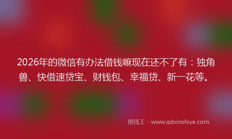 2026年的微信有办法借钱嘛现在还不了有：独角兽、快借速贷宝、财钱包、幸福贷、新一花等。
