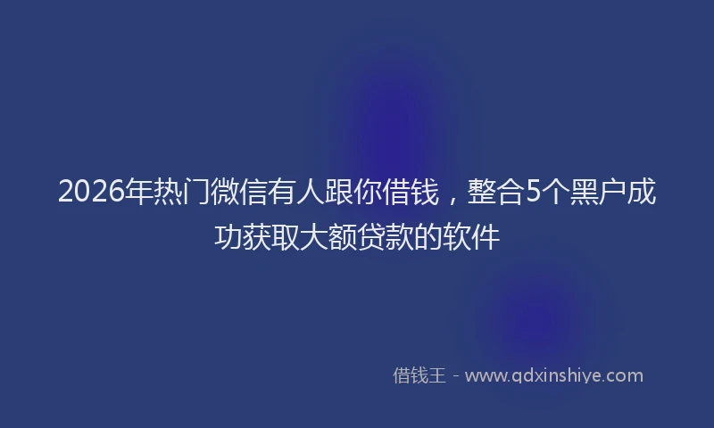 2026年热门微信有人跟你借钱，整合5个黑户成功获取大额贷款的软件