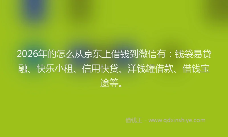 2026年的怎么从京东上借钱到微信有：钱袋易贷融、快乐小租、信用快贷、洋钱罐借款、借钱宝途等。