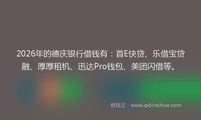 2026年的德庆银行借钱有：首E快贷、乐借宝贷融、厚厚租机、迅达Pro钱包、美团闪借等。