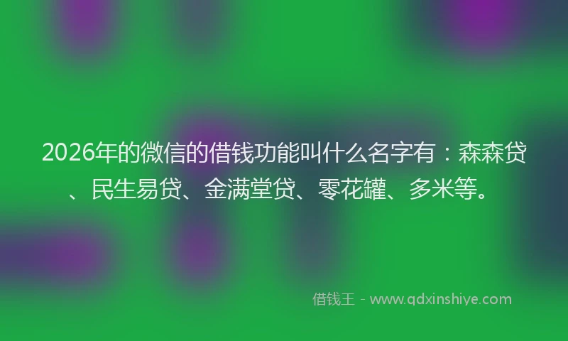 2026年的微信的借钱功能叫什么名字有：森森贷、民生易贷、金满堂贷、零花罐、多米等。