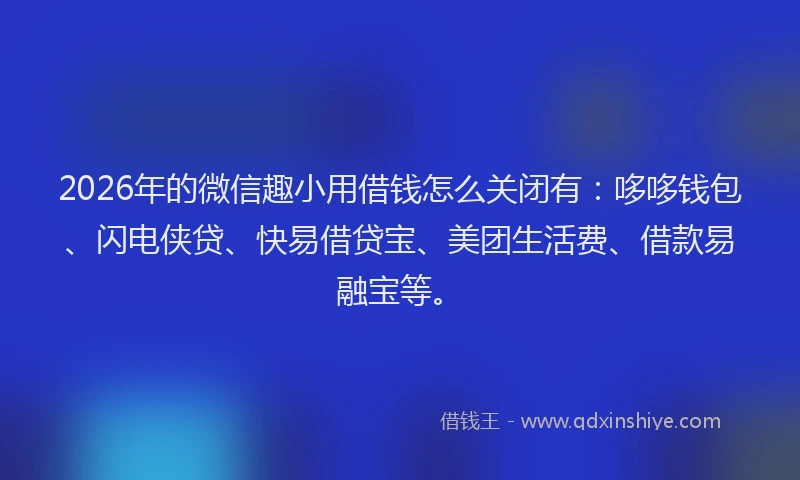 2026年的微信趣小用借钱怎么关闭有：哆哆钱包、闪电侠贷、快易借贷宝、美团生活费、借款易融宝等。
