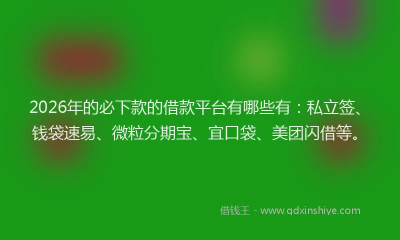 2026年的必下款的借款平台有哪些有：私立签、钱袋速易、微粒分期宝、宜口袋、美团闪借等。
