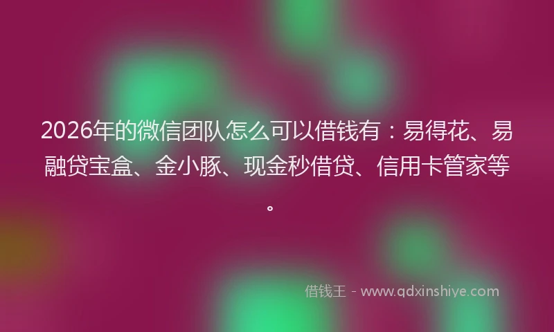 2026年的微信团队怎么可以借钱有：易得花、易融贷宝盒、金小豚、现金秒借贷、信用卡管家等。