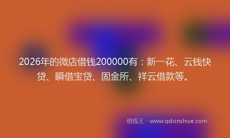 2026年的微店借钱200000有：新一花、云钱快贷、瞬借宝贷、固金所、祥云借款等。