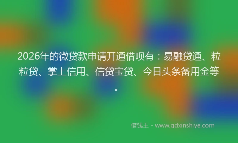 2026年的微贷款申请开通借呗有:易融贷通、粒粒贷、掌上信用、信贷宝贷、今日头条备用金等。