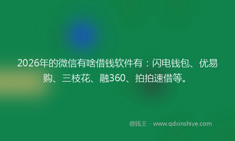2026年的微信有啥借钱软件有：闪电钱包、优易购、三枝花、融360、拍拍速借等。