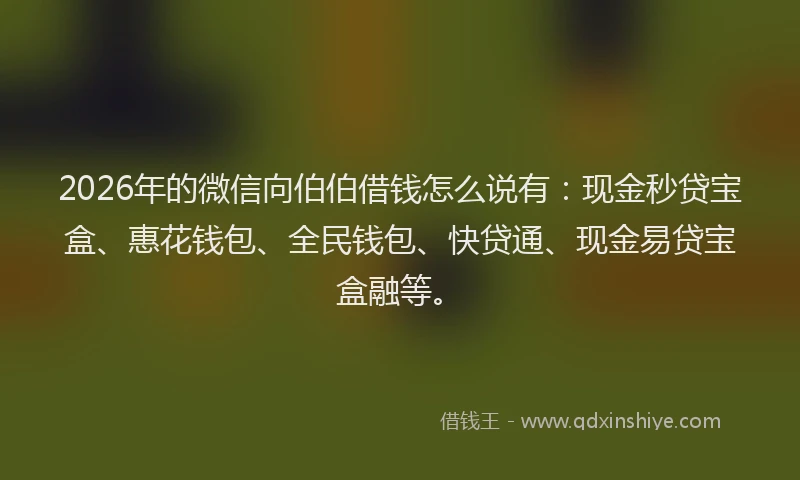 2026年的微信向伯伯借钱怎么说有：现金秒贷宝盒、惠花钱包、全民钱包、快贷通、现金易贷宝盒融等。
