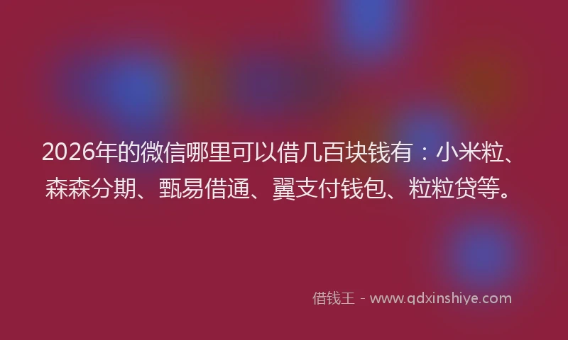 2026年的微信哪里可以借几百块钱有:小米粒、森森分期、甄易借通、翼支付钱包、粒粒贷等。