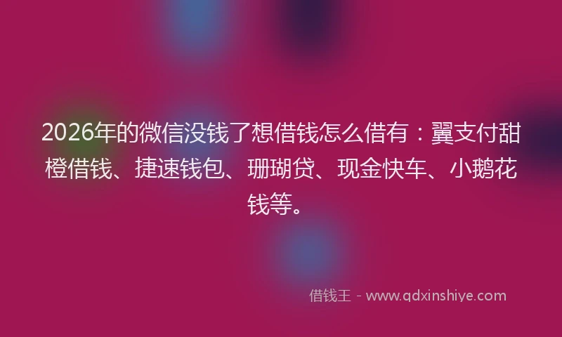 2026年的微信没钱了想借钱怎么借有：翼支付甜橙借钱、捷速钱包、珊瑚贷、现金快车、小鹅花钱等。