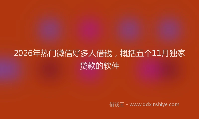 2026年热门微信好多人借钱，概括五个11月独家贷款的软件