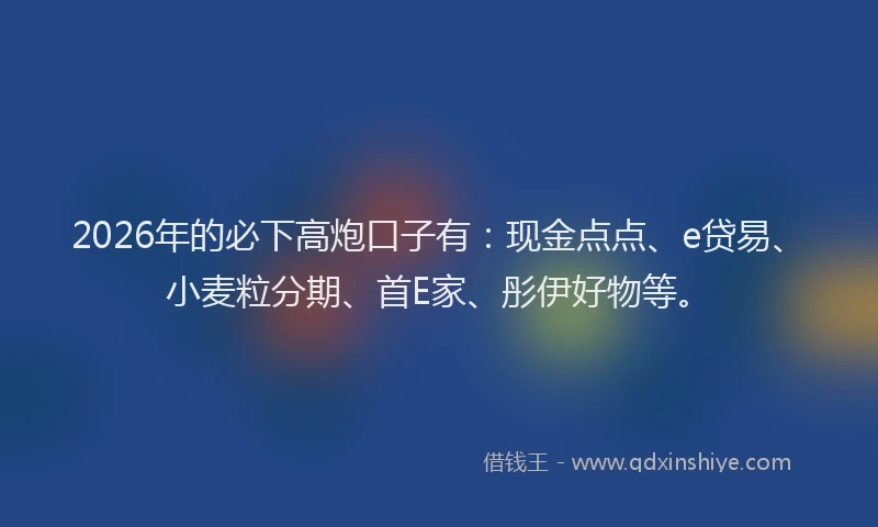 2026年的必下高炮口子有：现金点点、e贷易、小麦粒分期、首E家、彤伊好物等。