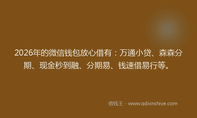 2026年的微信钱包放心借有：万通小贷、森森分期、现金秒到融、分期易、钱速借易行等。