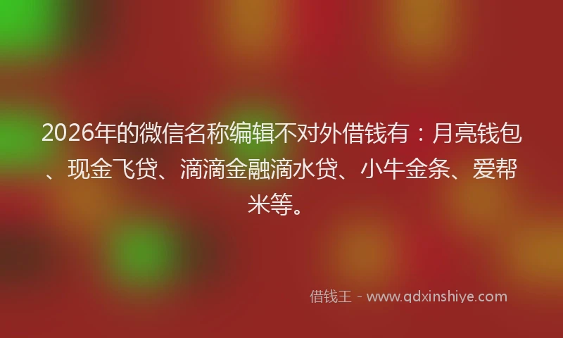 2026年的微信名称编辑不对外借钱有：月亮钱包、现金飞贷、滴滴金融滴水贷、小牛金条、爱帮米等。