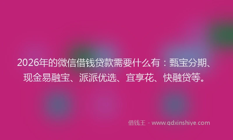 2026年的微信借钱贷款需要什么有：甄宝分期、现金易融宝、派派优选、宜享花、快融贷等。