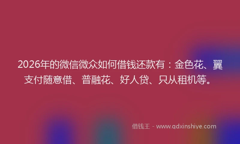 2026年的微信微众如何借钱还款有：金色花、翼支付随意借、普融花、好人贷、只从租机等。