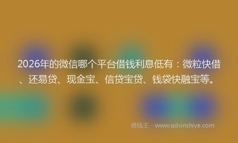 2026年的微信哪个平台借钱利息低有：微粒快借、还易贷、现金宝、信贷宝贷、钱袋快融宝等。