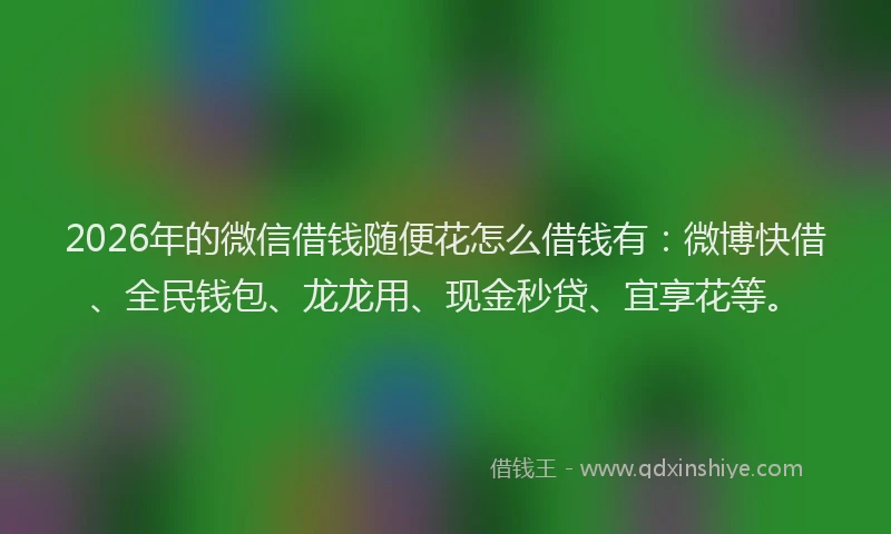 2026年的微信借钱随便花怎么借钱有：微博快借、全民钱包、龙龙用、现金秒贷、宜享花等。