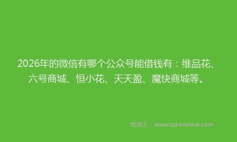 2026年的微信有哪个公众号能借钱有：维品花、六号商城、恒小花、天天盈、魔快商城等。