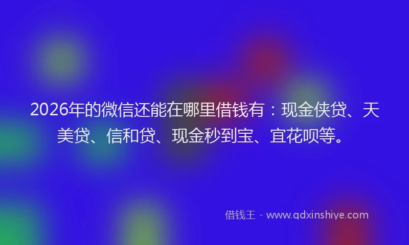 2026年的微信还能在哪里借钱有：现金侠贷、天美贷、信和贷、现金秒到宝、宜花呗等。
