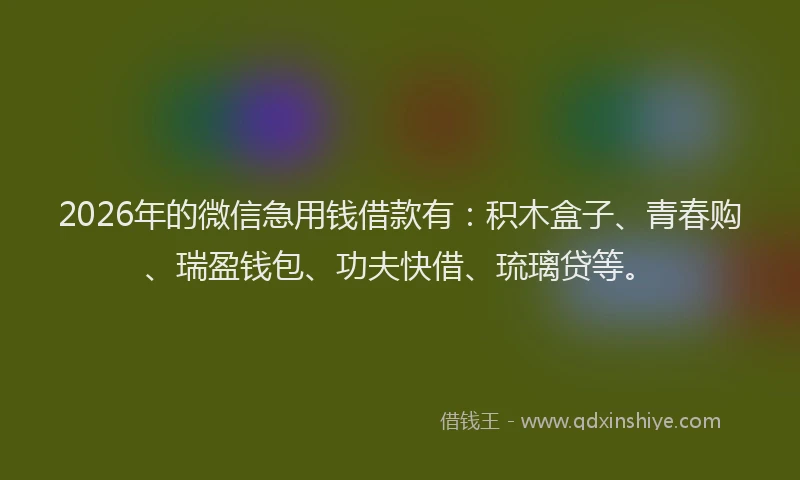 2026年的微信急用钱借款有：积木盒子、青春购、瑞盈钱包、功夫快借、琉璃贷等。