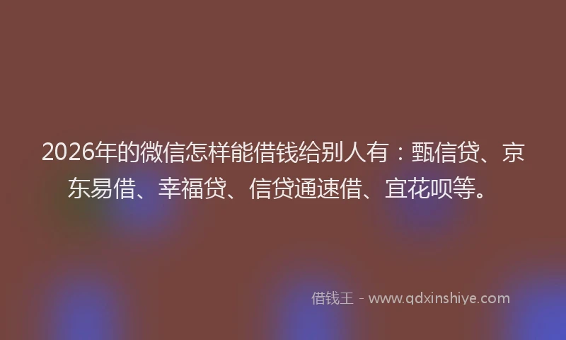 2026年的微信怎样能借钱给别人有：甄信贷、京东易借、幸福贷、信贷通速借、宜花呗等。