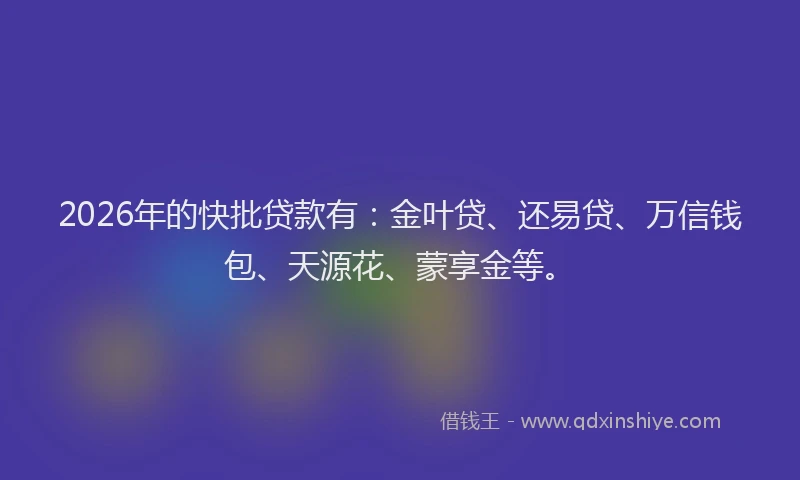 2026年的快批贷款有：金叶贷、还易贷、万信钱包、天源花、蒙享金等。