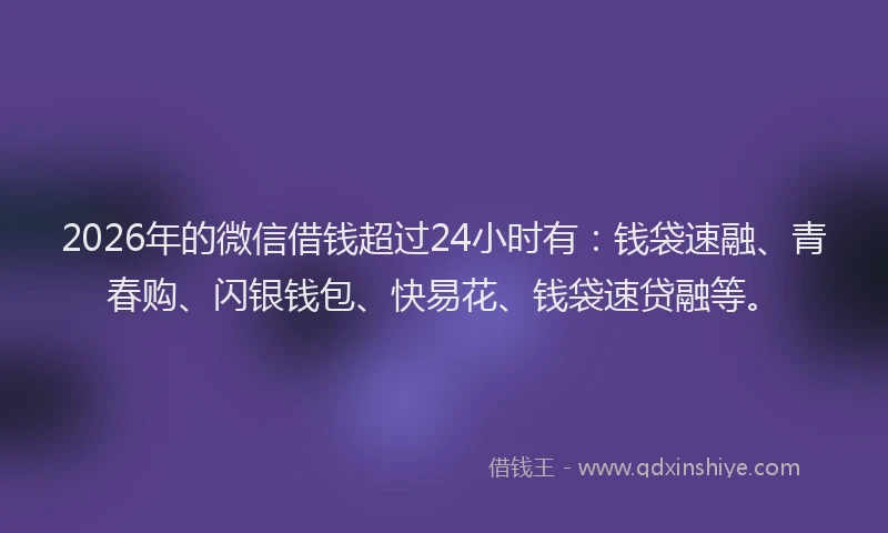 2026年的微信借钱超过24小时有：钱袋速融、青春购、闪银钱包、快易花、钱袋速贷融等。