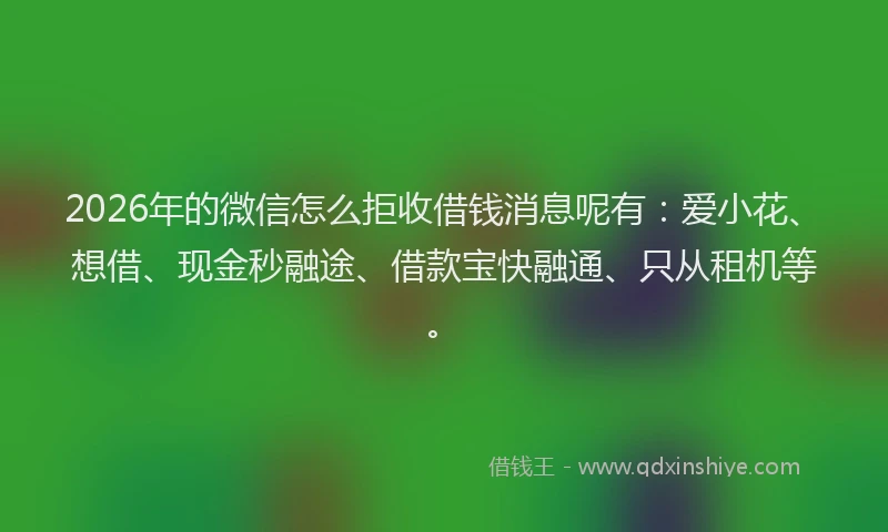 2026年的微信怎么拒收借钱消息呢有:爱小花、想借、现金秒融途、借款宝快融通、只从租机等。