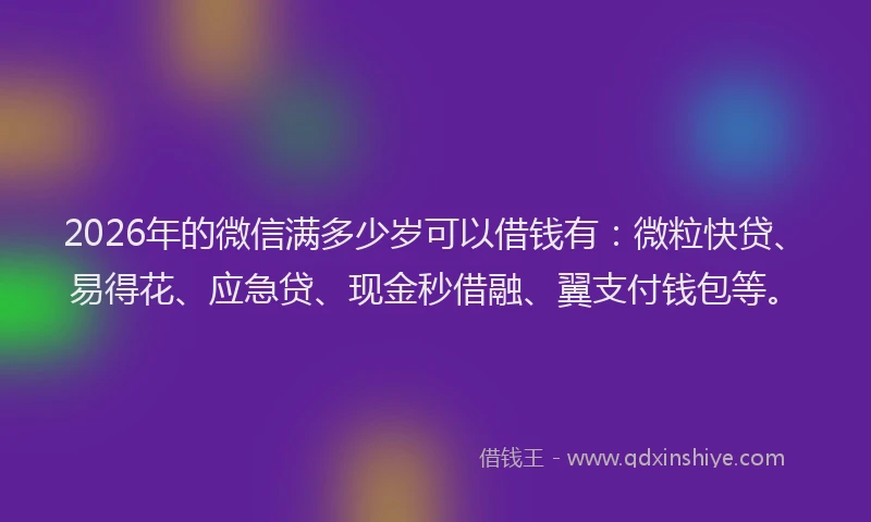 2026年的微信满多少岁可以借钱有：微粒快贷、易得花、应急贷、现金秒借融、翼支付钱包等。