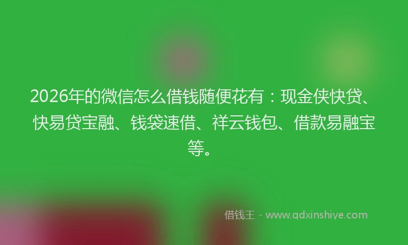 2026年的微信怎么借钱随便花有：现金侠快贷、快易贷宝融、钱袋速借、祥云钱包、借款易融宝等。