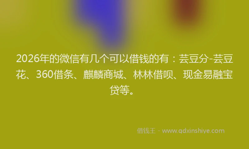 2026年的微信有几个可以借钱的有：芸豆分-芸豆花、360借条、麒麟商城、林林借呗、现金易融宝贷等。