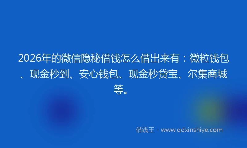 2026年的微信隐秘借钱怎么借出来有：微粒钱包、现金秒到、安心钱包、现金秒贷宝、尔集商城等。