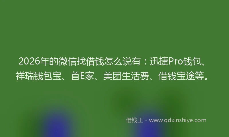 2026年的微信找借钱怎么说有：迅捷Pro钱包、祥瑞钱包宝、首E家、美团生活费、借钱宝途等。