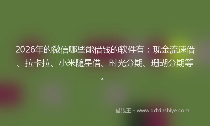 2026年的微信哪些能借钱的软件有:现金流速借、拉卡拉、小米随星借、时光分期、珊瑚分期等。
