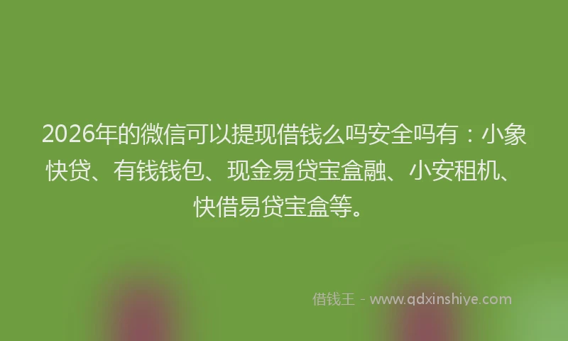 2026年的微信可以提现借钱么吗安全吗有：小象快贷、有钱钱包、现金易贷宝盒融、小安租机、快借易贷宝盒等。