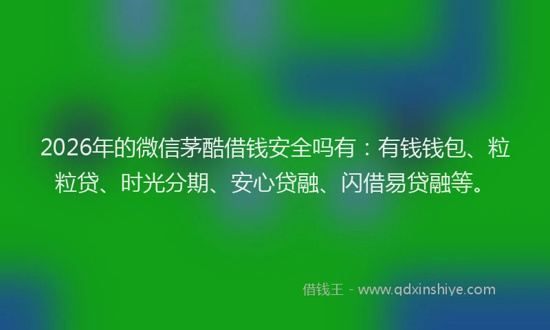2026年的微信茅酷借钱安全吗有：有钱钱包、粒粒贷、时光分期、安心贷融、闪借易贷融等。